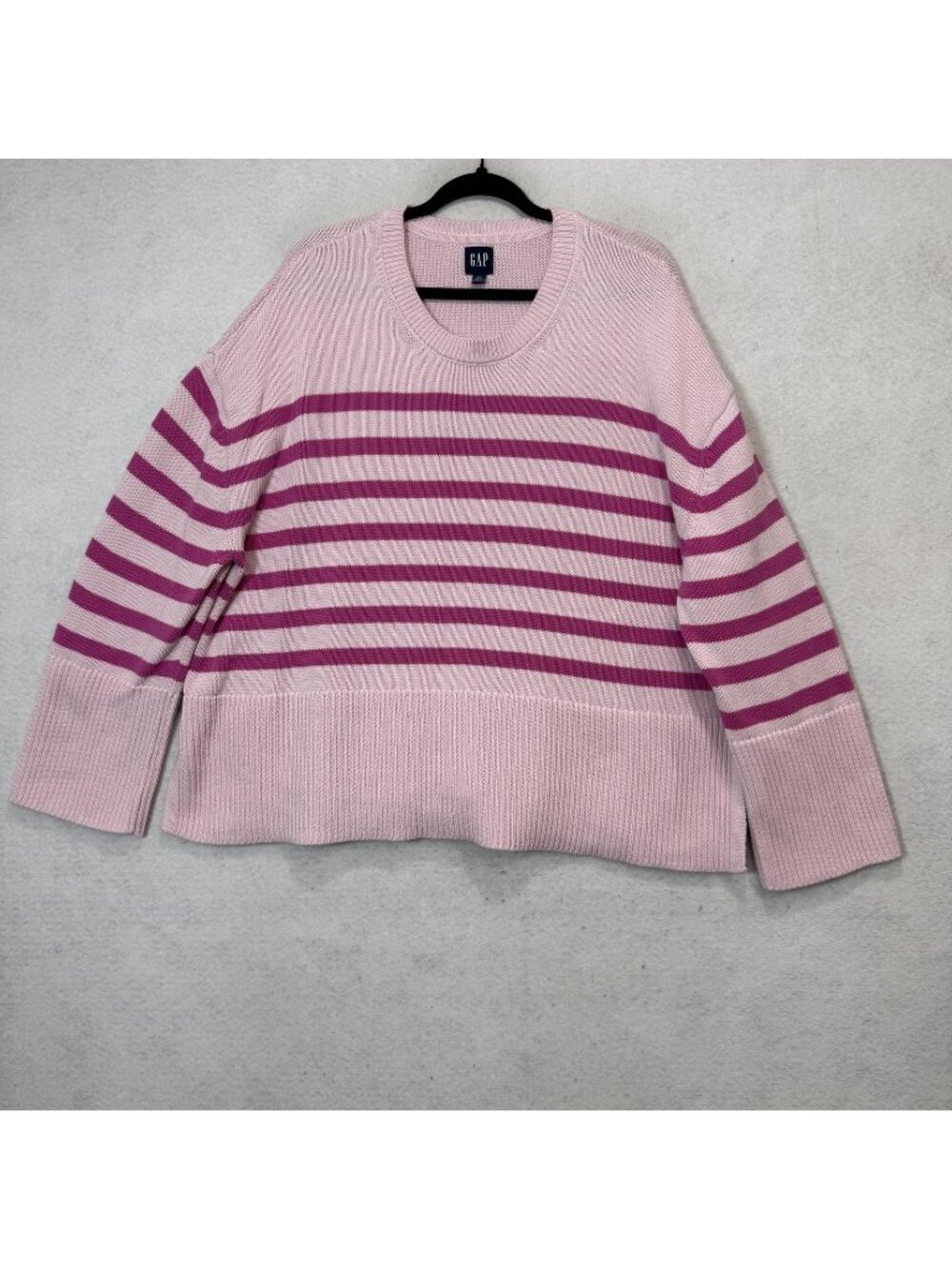 GAP Sweater Womens XL Pink Stripe Crew Neck Cotton Long Sleeve Pullover